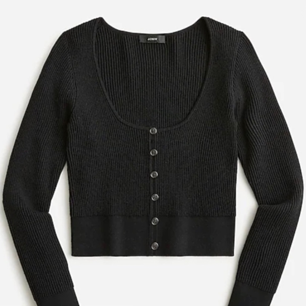 J.Crew Scoop Neck Button Up Stretch Viscose Long Sleeve Cardigan Top, Sz M Black - Picture 3 of 8